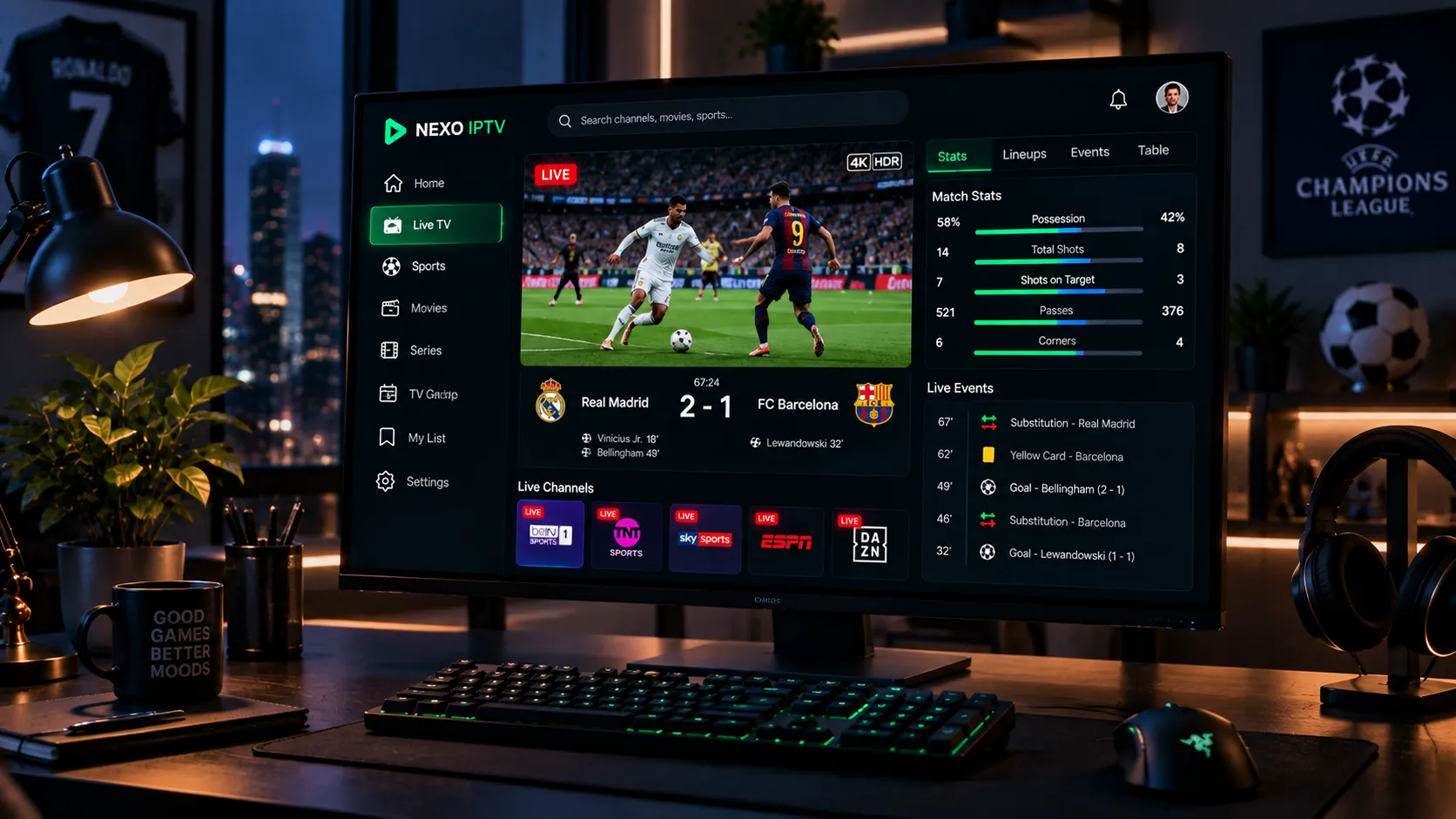 Schematische Darstellung des IPTV-Signalwegs vom Server über Router zum Endgerät