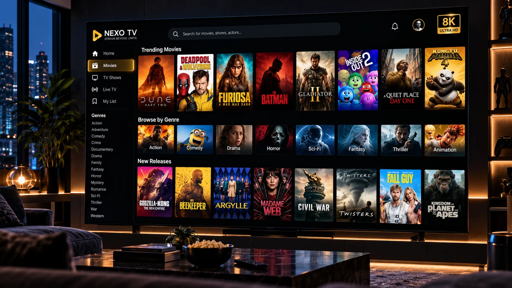 IPTV-Setup: Fire TV Stick, TiviMate-Oberfläche und Router im Heimnetzwerk