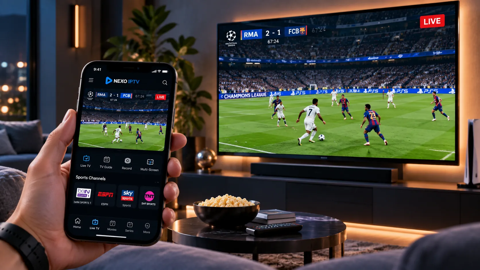 TiviMate IPTV-Player-Oberfläche mit EPG-Ansicht und Senderliste auf Android TV